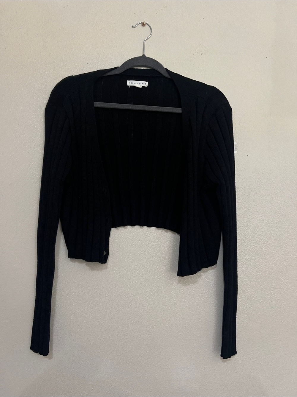 Aeropostale Black Cropped Ribbed Cardigan